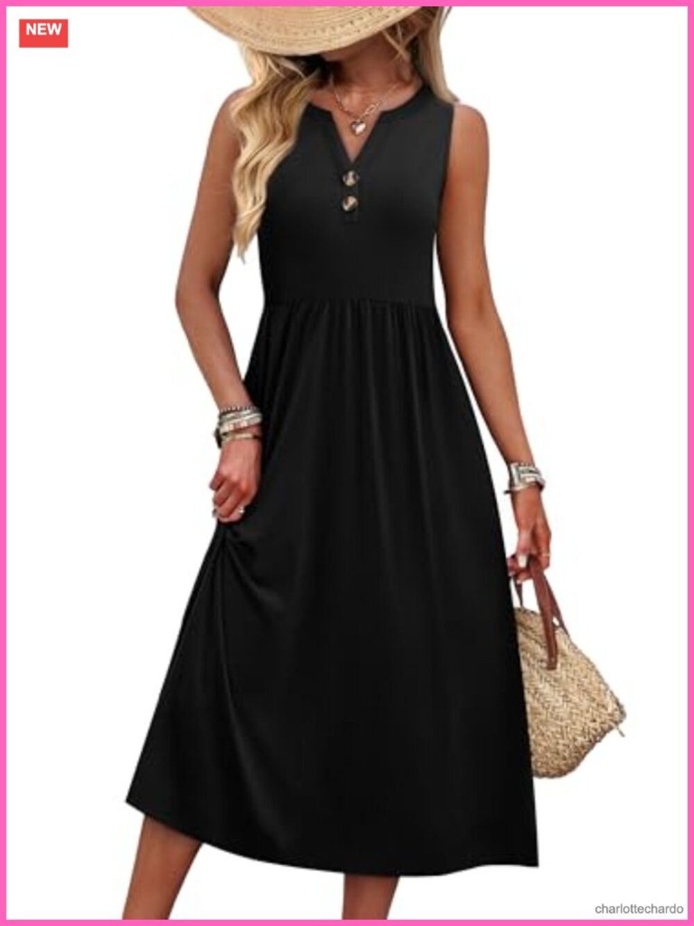 Women's Summer Maxi Dress with Pockets V-Neck Sleeveless Midi